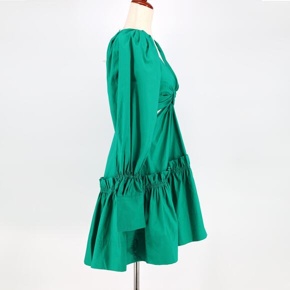 A.L.C. Women Viridian Green Cotton Alexa Cutout Tiered Mini Dress Size US 2 - Picture 4 of 8